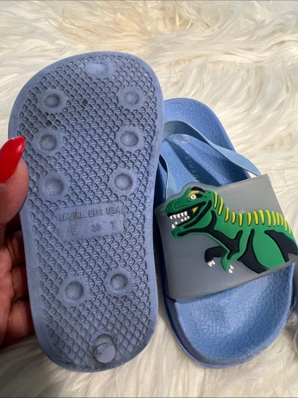 5/$35 2 used pair of Blue Dino Kids Slide Sandals - one is a size 7 & other 5/6
